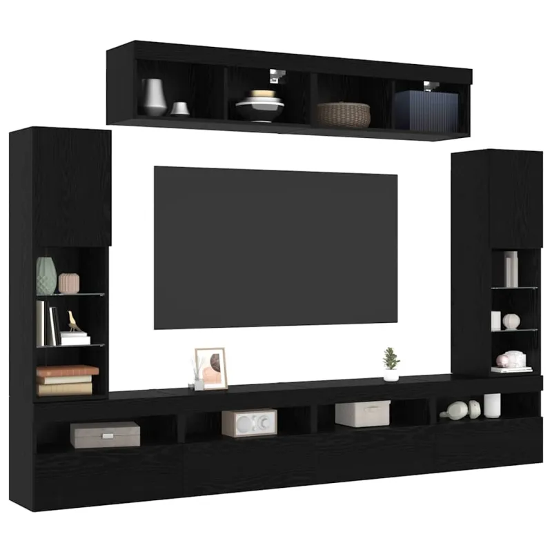 TV spintelių komplektas 6 pcs juoda ąžuolo Apdirbta mediena