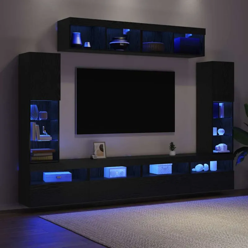 TV spintelių komplektas 6 pcs juoda ąžuolo Apdirbta mediena
