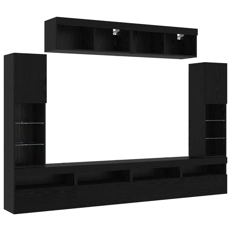 TV spintelių komplektas 6 pcs juoda ąžuolo Apdirbta mediena