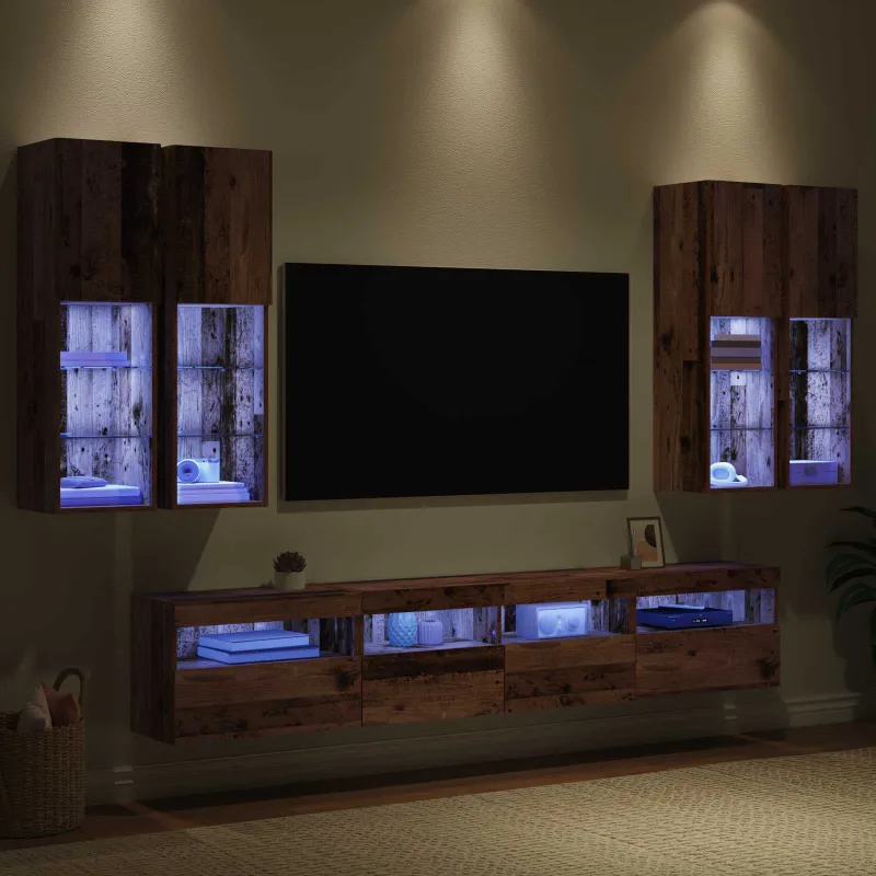 TV sieninės spintos komplektas su LED apšvietimu su LED 7 pcs