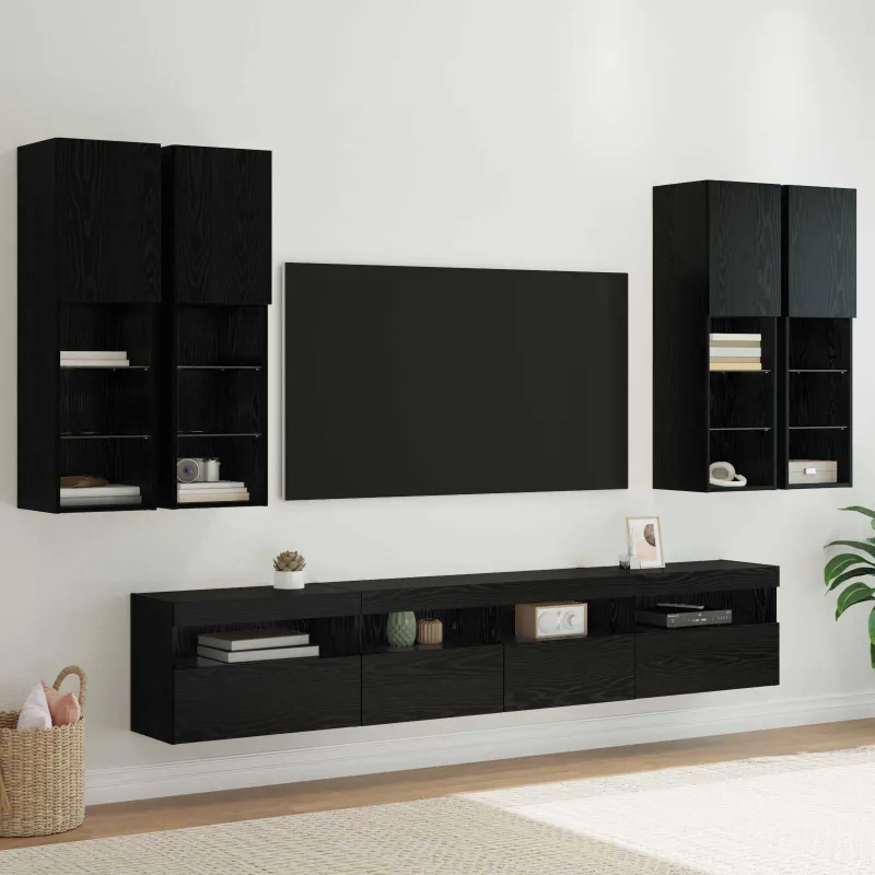 TV sieninės spintos komplektas su LED apšvietimu su LED 7 pcs