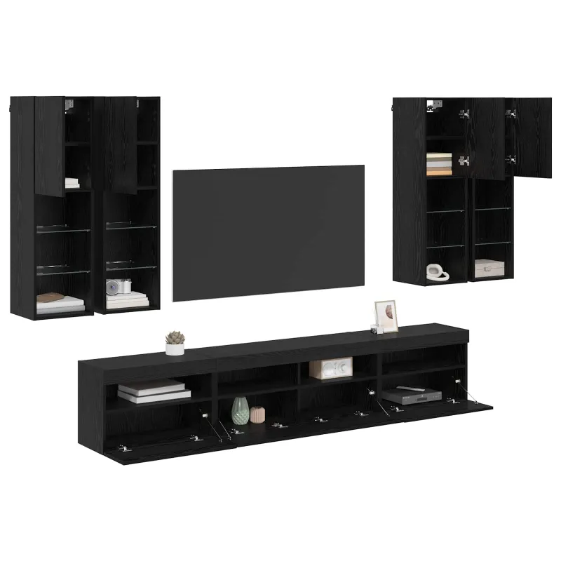 TV sieninės spintos komplektas su LED apšvietimu su LED 7 pcs