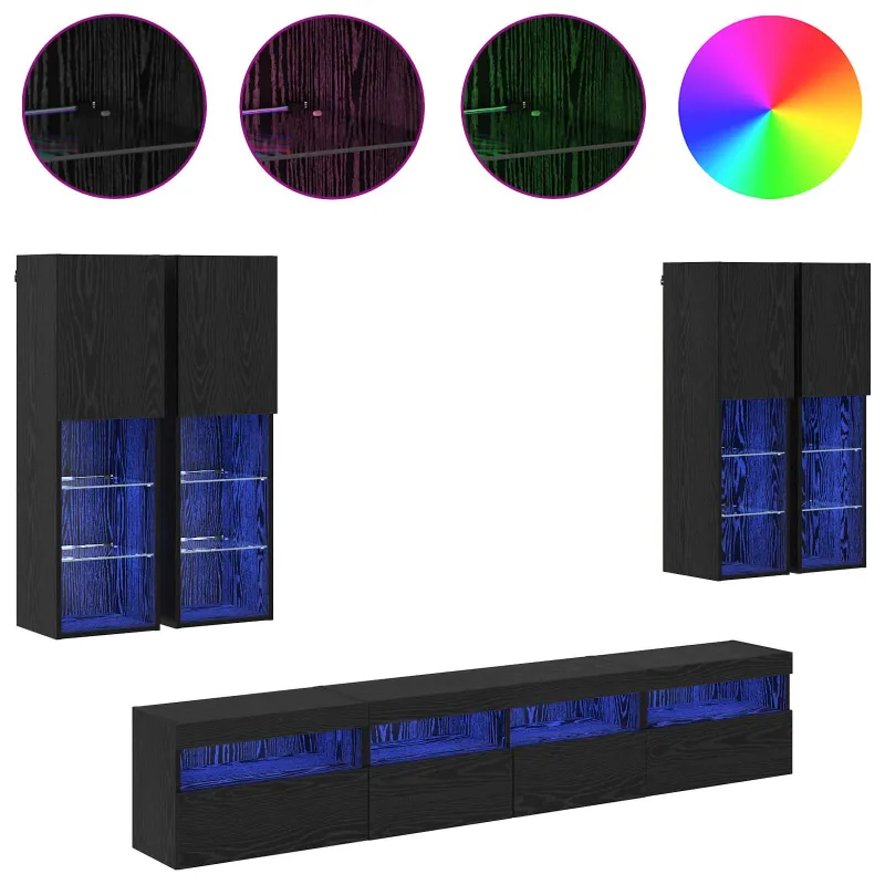 TV sieninės spintos komplektas su LED apšvietimu su LED 7 pcs