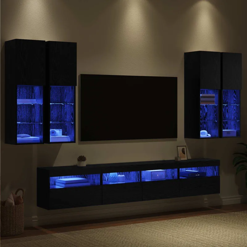 TV sieninės spintos komplektas su LED apšvietimu su LED 7 pcs