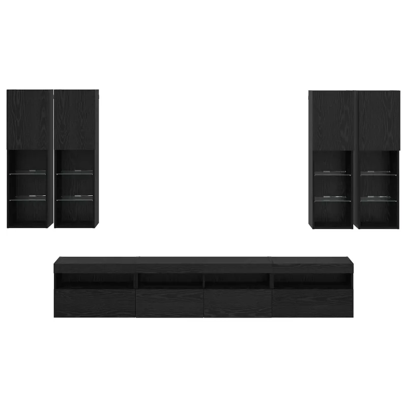 TV sieninės spintos komplektas su LED apšvietimu su LED 7 pcs