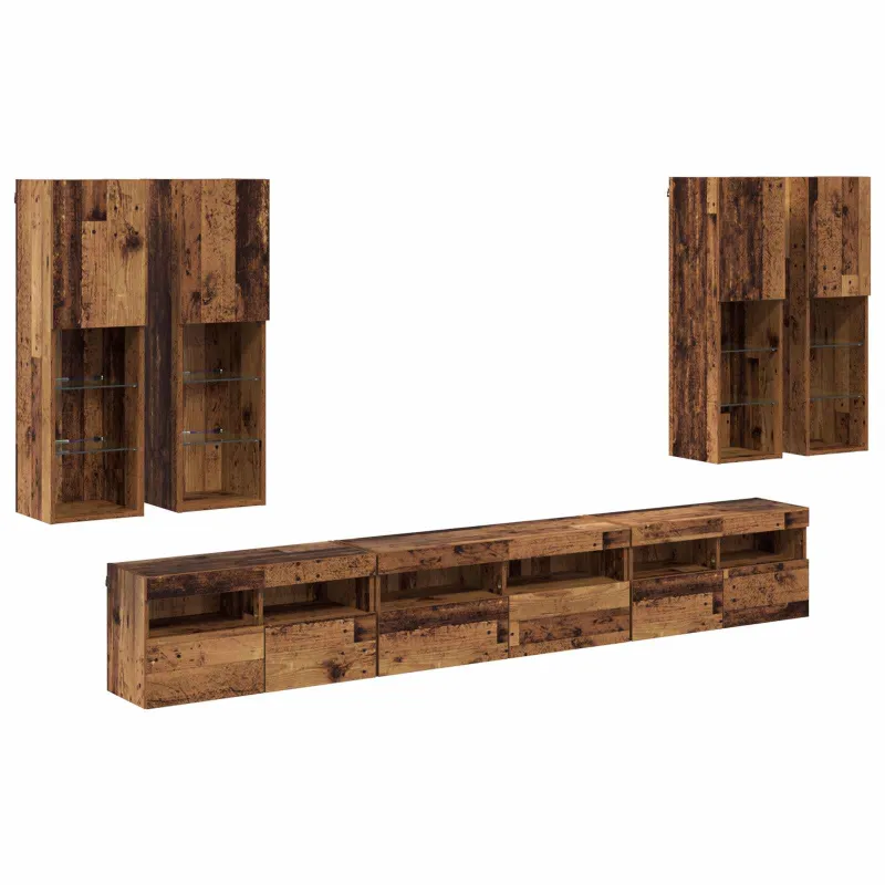 TV sieninio kabineto komplektas 7 pcs Senovinis medis