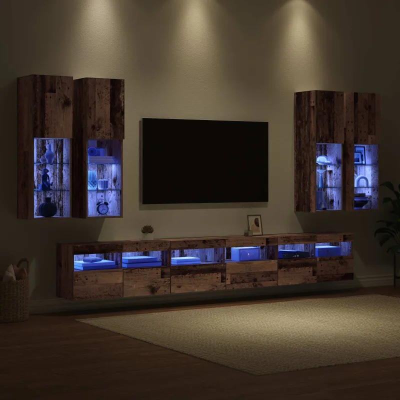 TV sieninio kabineto komplektas 7 pcs Senovinis medis