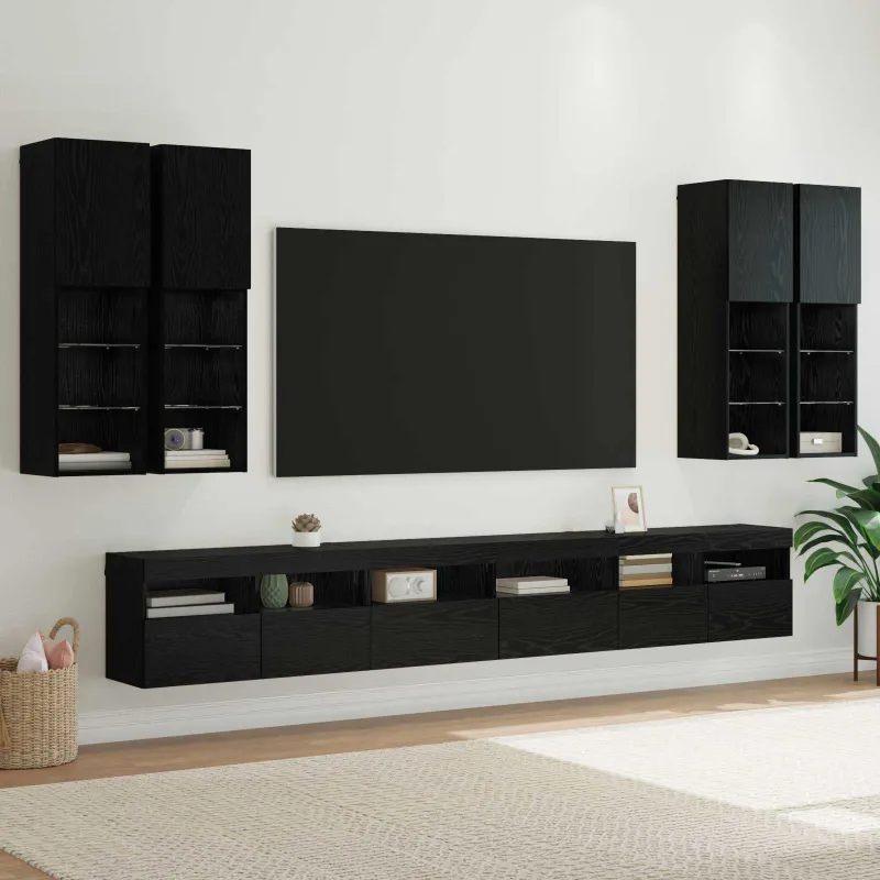 TV sieninio kabineto komplektas 7 pcs Juodas ąžuolas