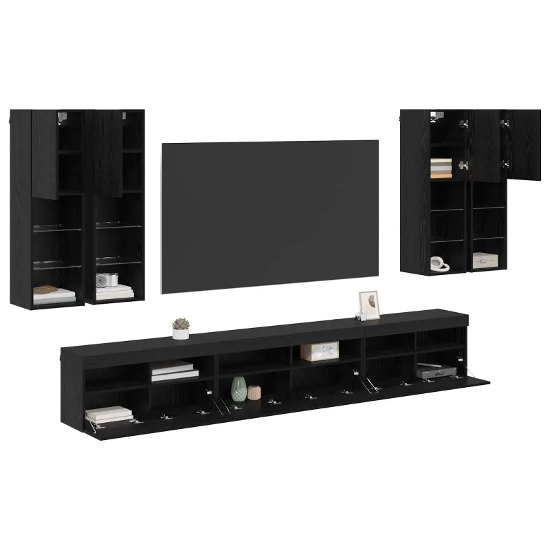 TV sieninio kabineto komplektas 7 pcs Juodas ąžuolas