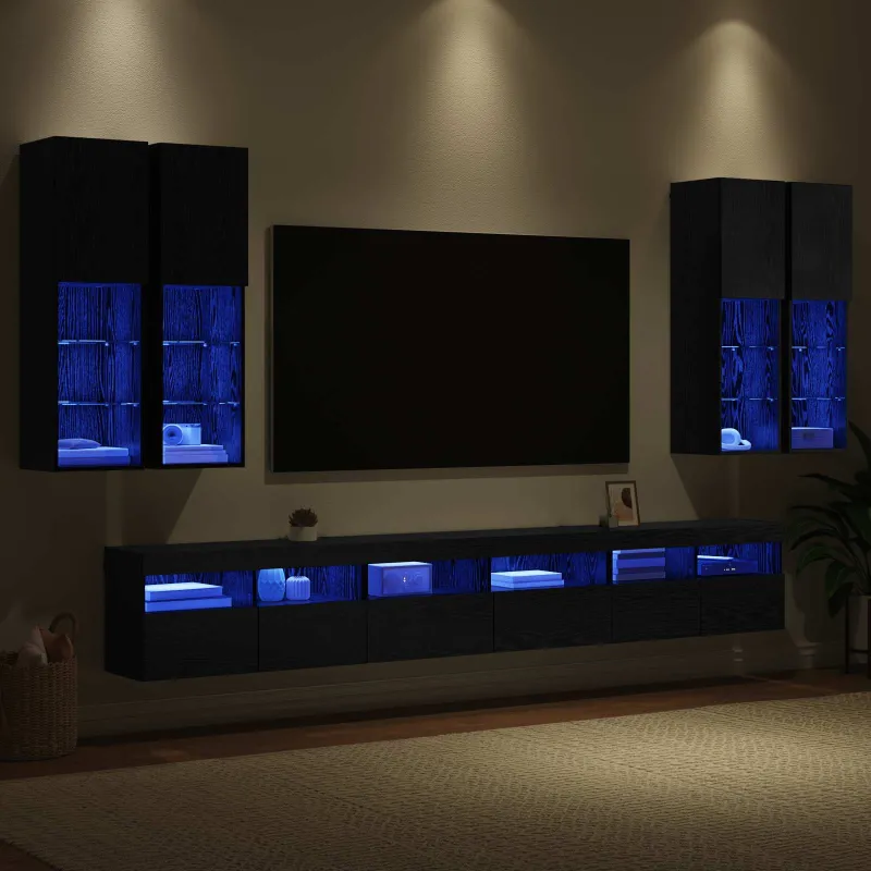 TV sieninio kabineto komplektas 7 pcs Juodas ąžuolas
