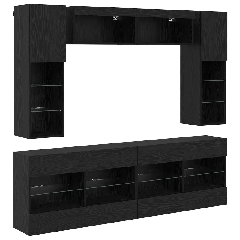 TV sieninio kabineto komplektas su LED 6 pcs Juodas Ąžuolas