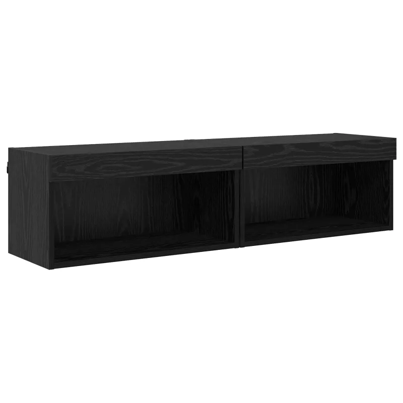 TV sieninio kabineto komplektas su LED 6 pcs Juodas Ąžuolas