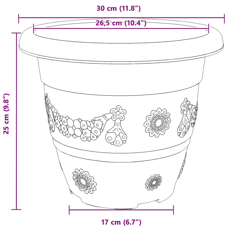 Augalų vazonai 6 pcs Juoda Ø 30 x 25 cm Plastmasė