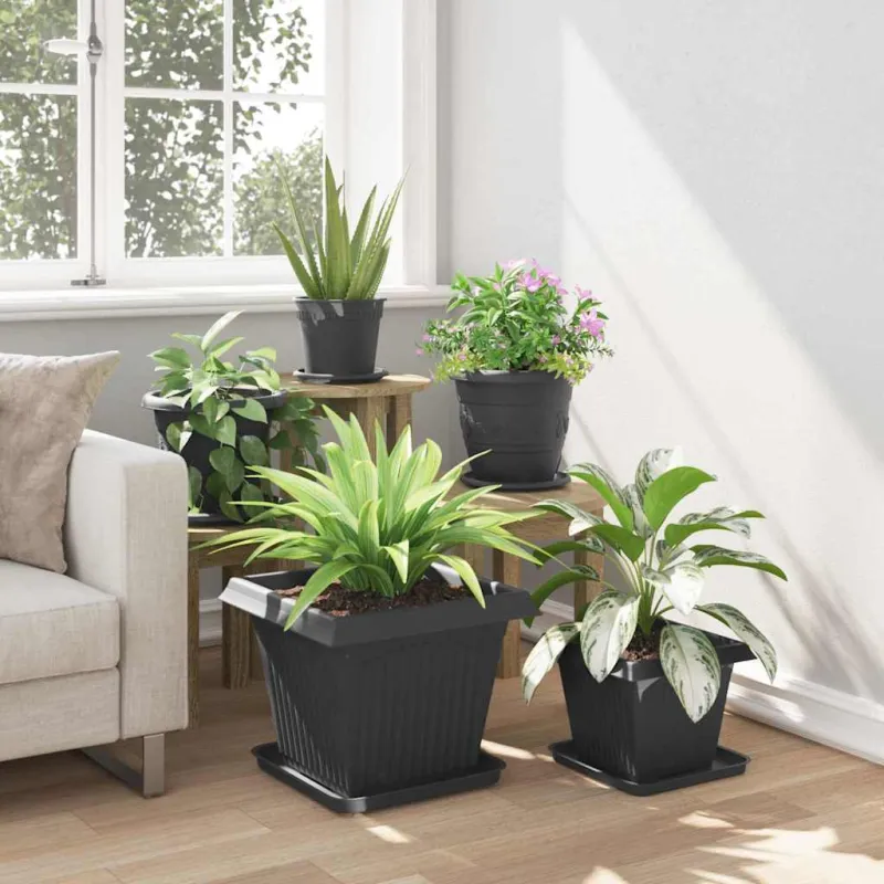 Augalų vazonai 6 pcs Juoda 38 x 38 x 30 cm Plastmasė