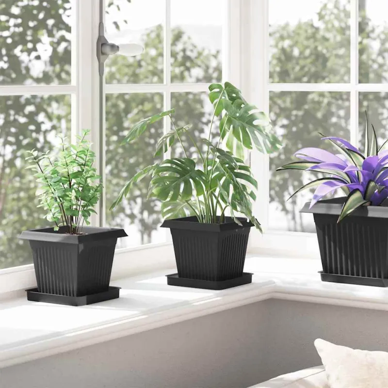 Augalų vazonai 24 pcs Juoda 16 x 16 x 14 cm Plastmasė