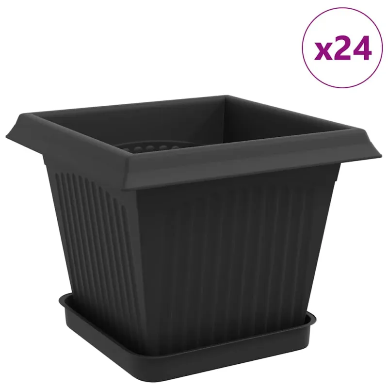 Augalų vazonai 24 pcs Juoda 20 x 20 x 16 cm Plastmasė