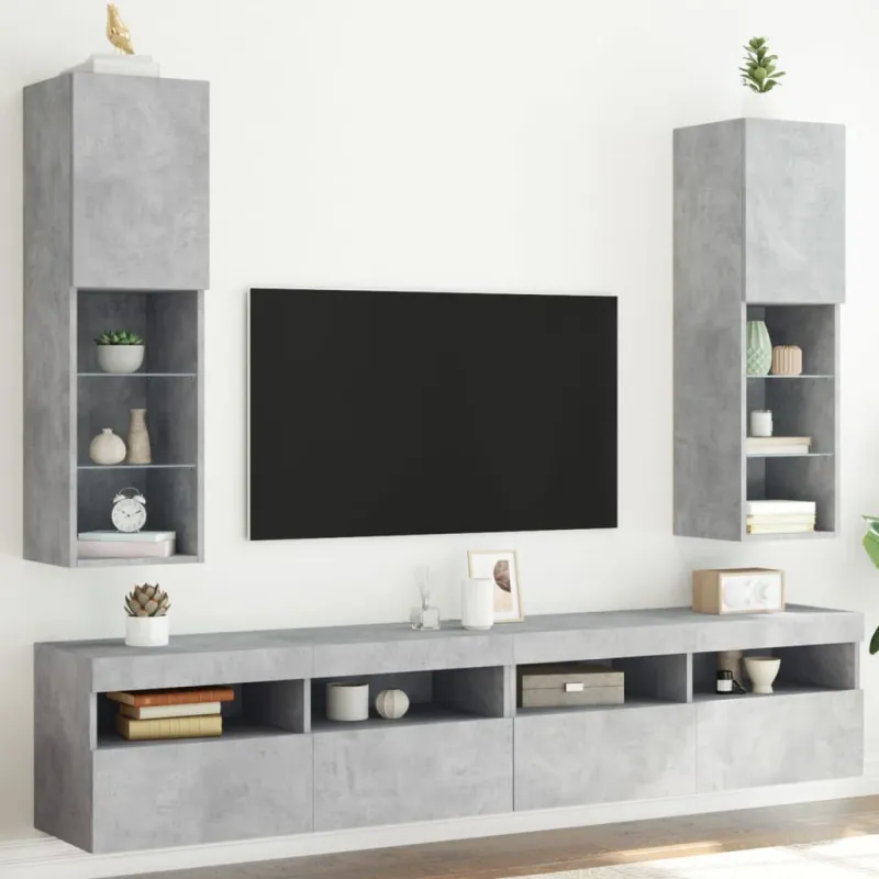 TV spintelės su LED lemputėmis, 2vnt., betono, 30,5x30x102cm