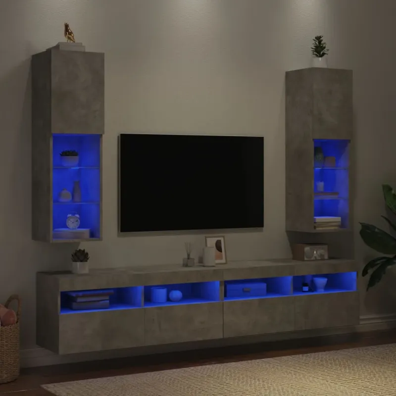 TV spintelės su LED lemputėmis, 2vnt., betono, 30,5x30x102cm