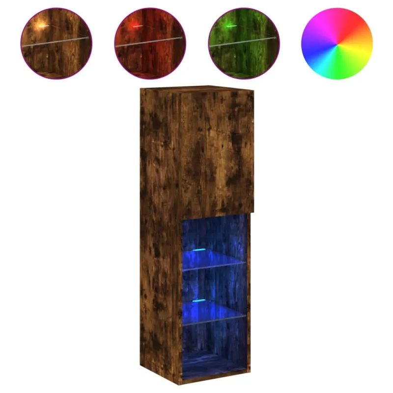 TV spintelės su LED, 2vnt., dūminio ąžuolo, 30,5x30x102cm