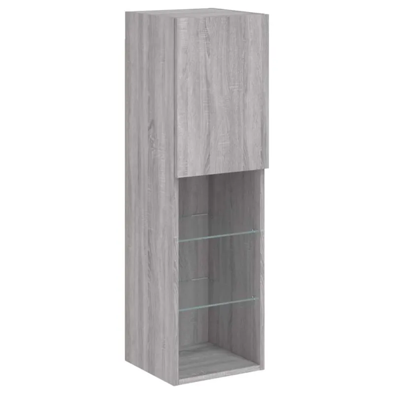 TV spintelės su LED, 2vnt., pilkos ąžuolo, 30,5x30x102cm