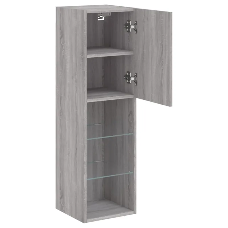TV spintelės su LED, 2vnt., pilkos ąžuolo, 30,5x30x102cm