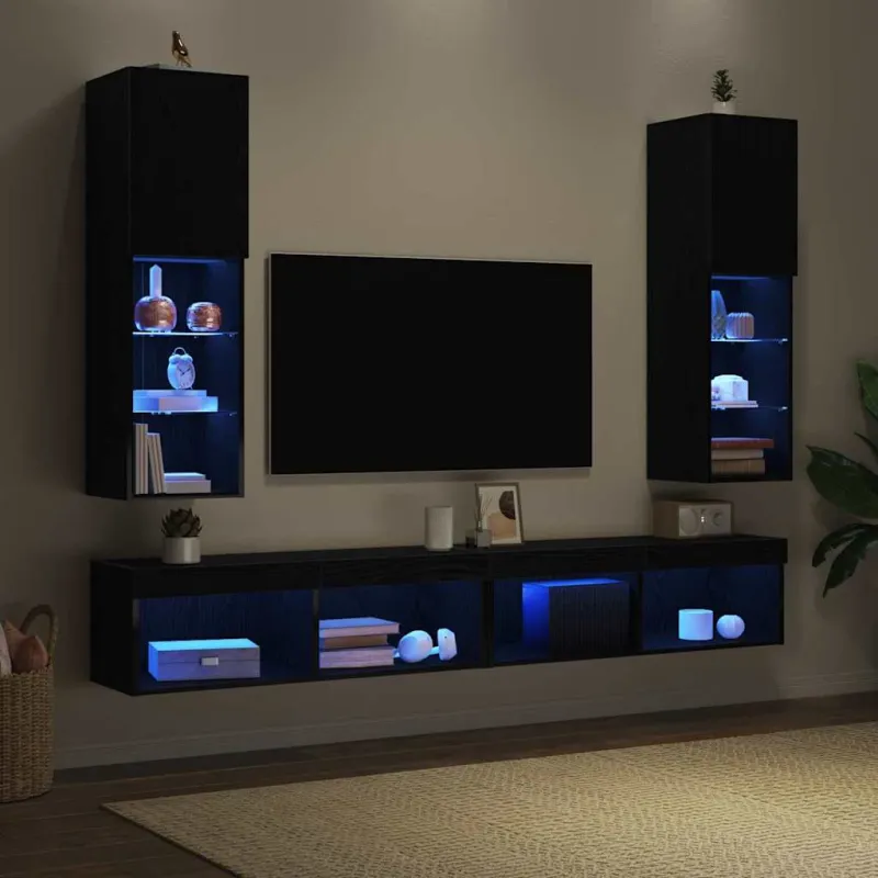 TV spintelių komplektas 2 pcs Juodas ąžuolas 30,5 x 30 x 102 cm