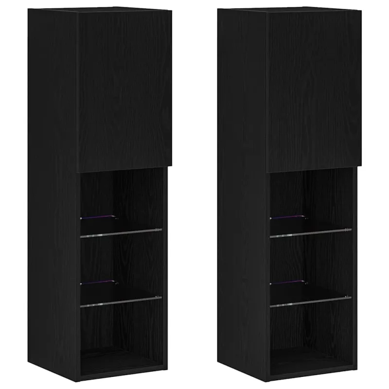 TV spintelių komplektas 2 pcs Juodas ąžuolas 30,5 x 30 x 102 cm