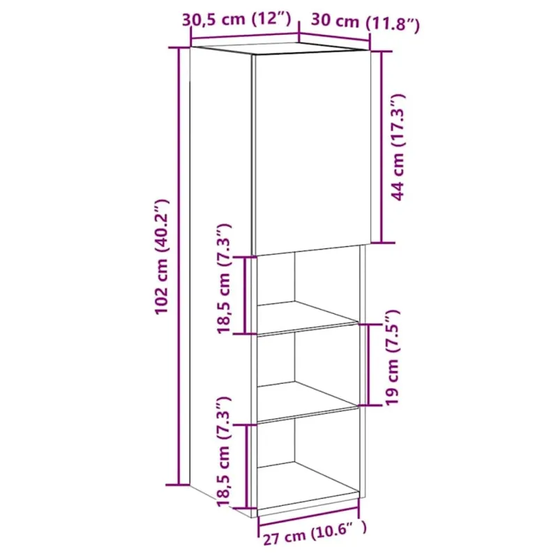 TV spintelių komplektas 2 pcs Juodas ąžuolas 30,5 x 30 x 102 cm