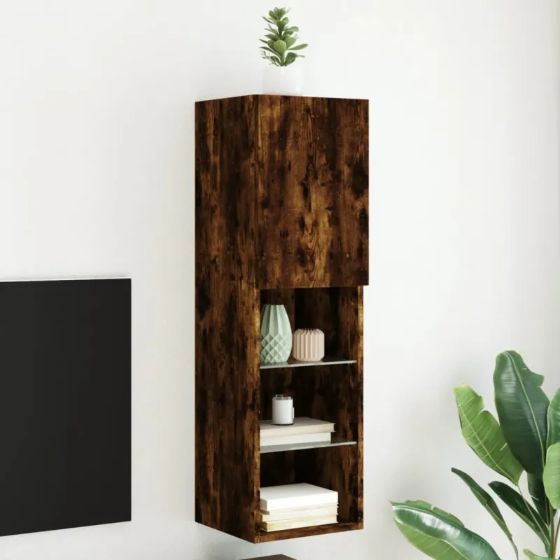 TV spintelė su LED lemputėmis, dūminio ąžuolo, 30,5x30x102cm