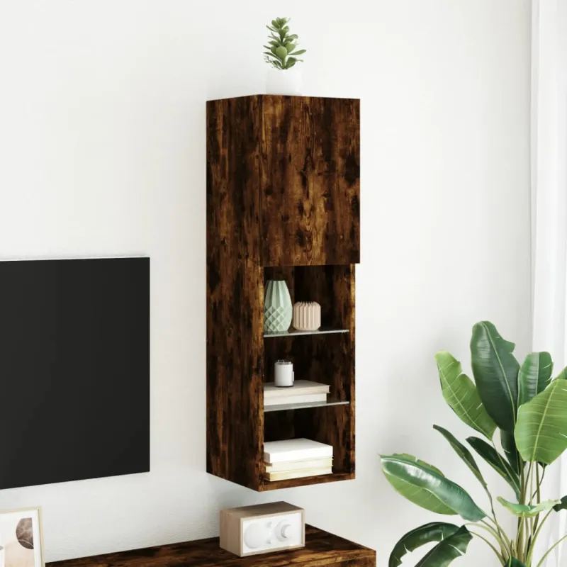 TV spintelė su LED lemputėmis, dūminio ąžuolo, 30,5x30x102cm