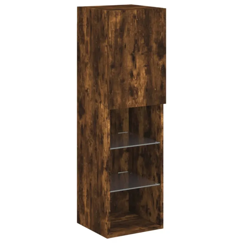 TV spintelė su LED lemputėmis, dūminio ąžuolo, 30,5x30x102cm