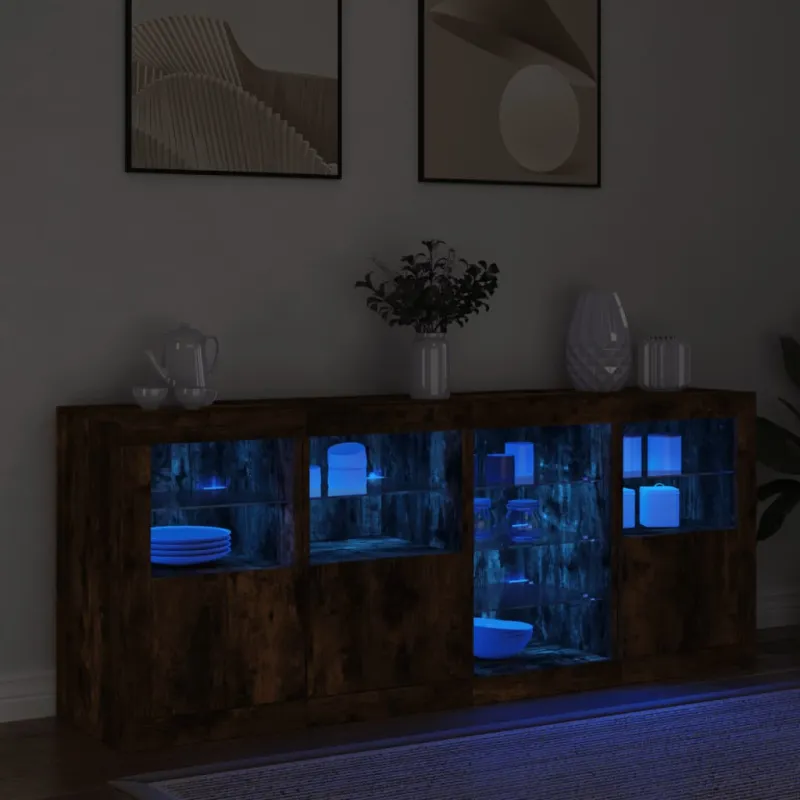 Šoninė spintelė su LED lemputėmis, dūminio ąžuolo, 164x37x67cm
