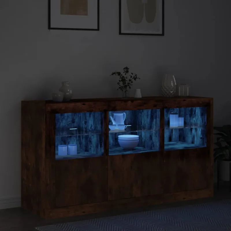 Šoninė spintelė su LED lemputėmis, dūminio ąžuolo, 123x37x67cm