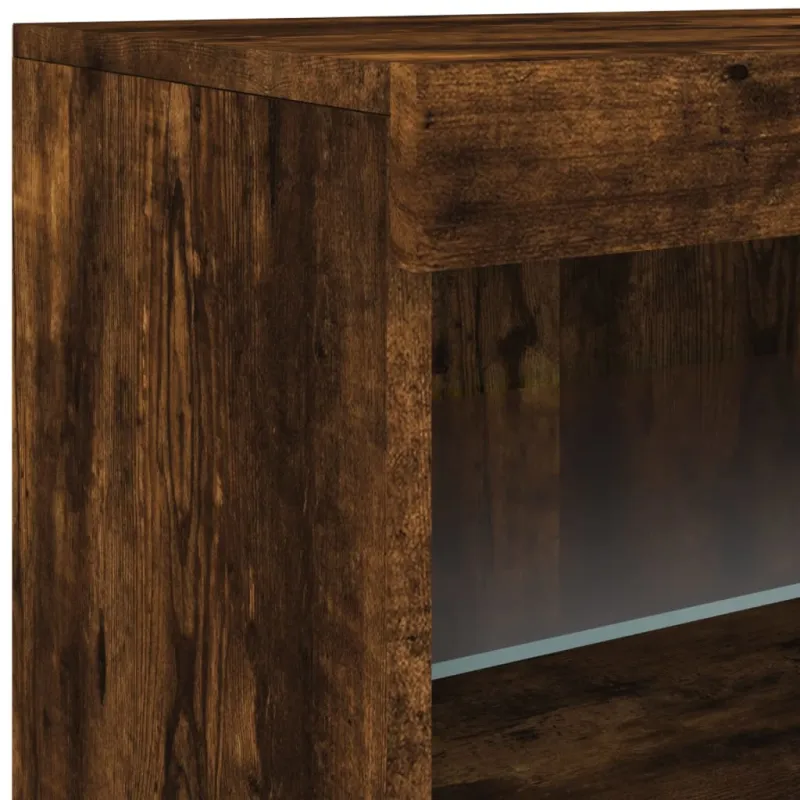 Šoninė spintelė su LED lemputėmis, dūminio ąžuolo, 123x37x67cm