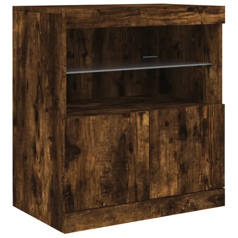 Šoninė spintelė su LED lemputėmis, dūminė, 142,5x37x67cm