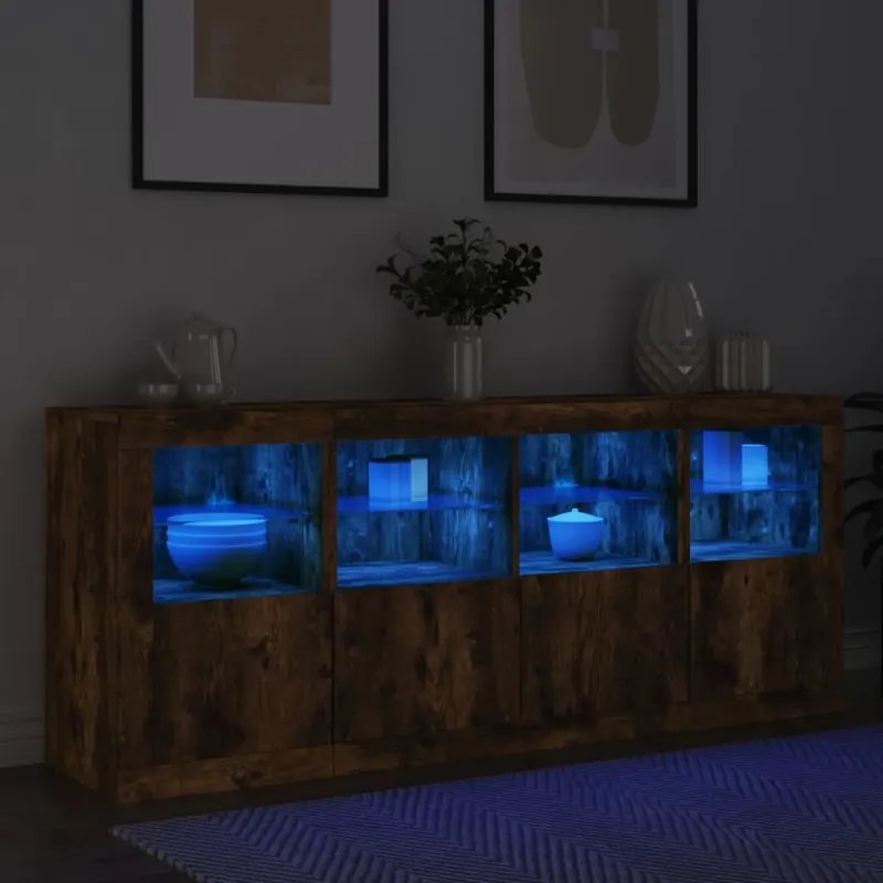 Šoninė spintelė su LED lemputėmis, dūminio ąžuolo, 163x37x67cm