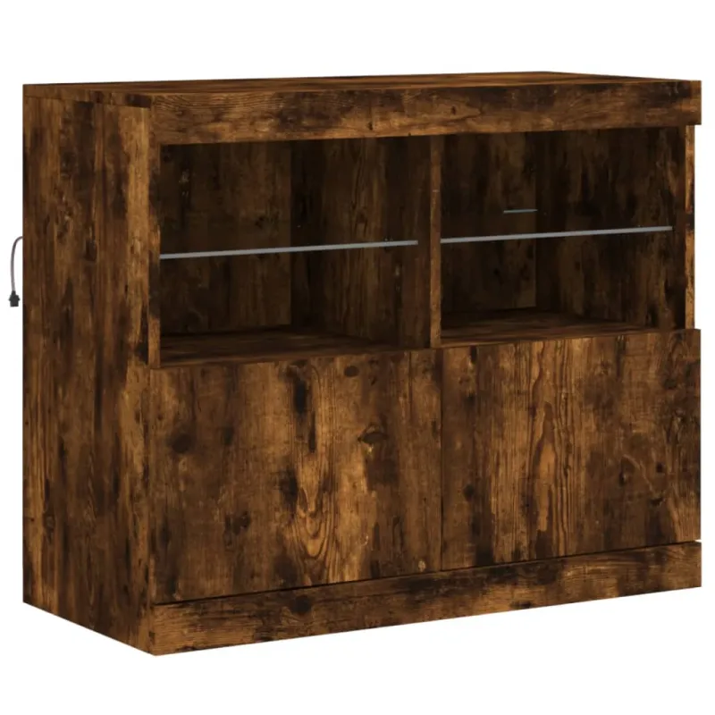 Šoninė spintelė su LED lemputėmis, dūminio ąžuolo, 163x37x67cm