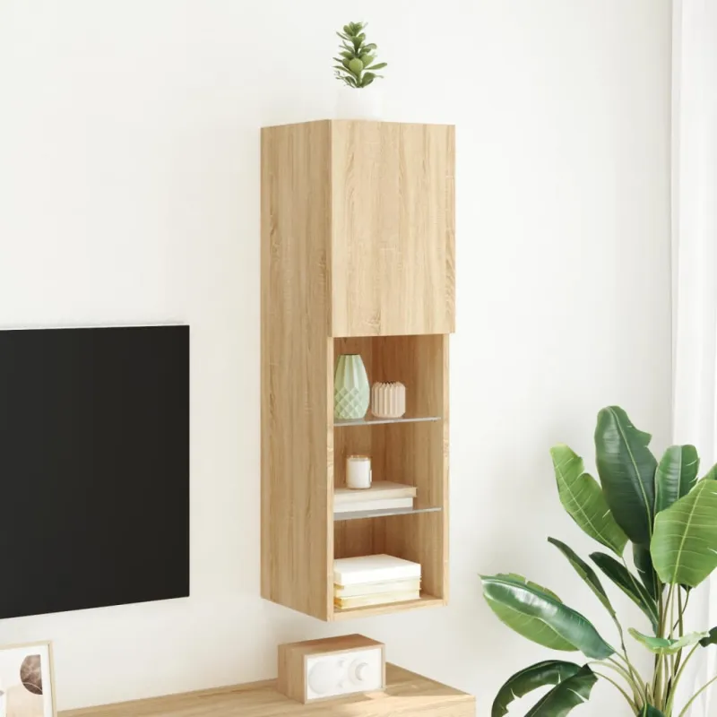 TV spintelė su LED lemputėmis, ąžuolo spalvos, 30,5x30x102cm