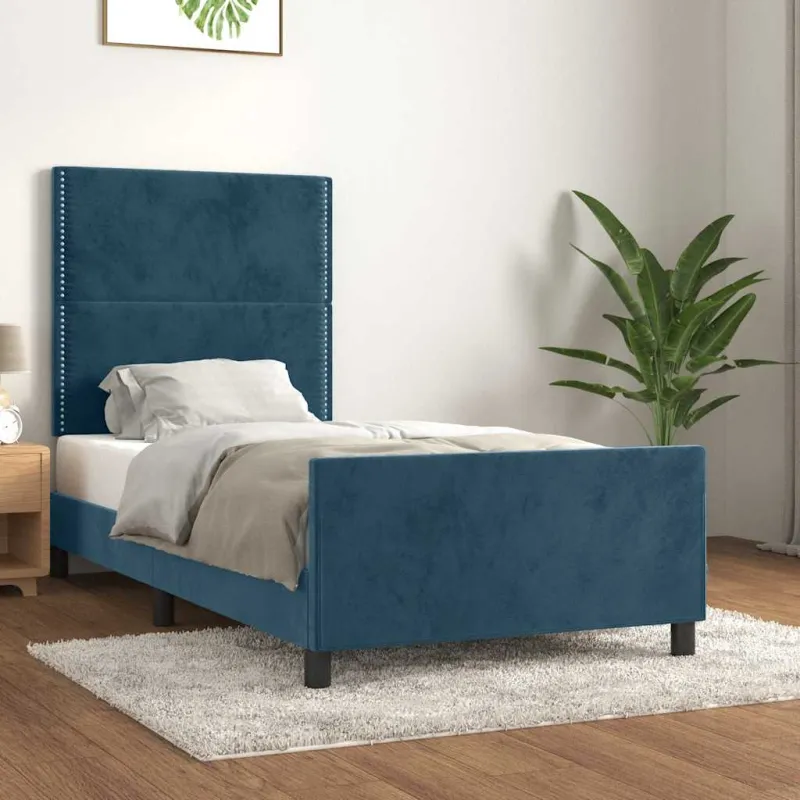 Lovos rėmas be čiužinio tamsiai mėlynas 90x190 cm aksomas