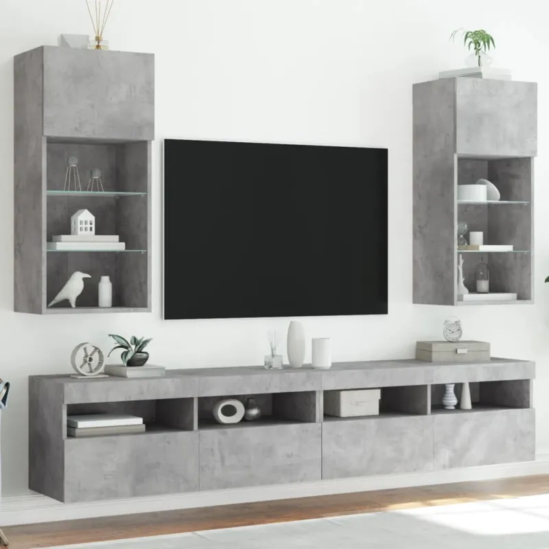 TV spintelės su LED lemputėmis, 2vnt., betono, 40,5x30x90cm