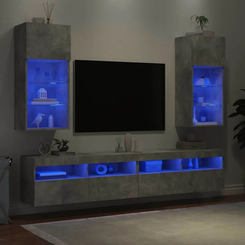 TV spintelės su LED lemputėmis, 2vnt., betono, 40,5x30x90cm