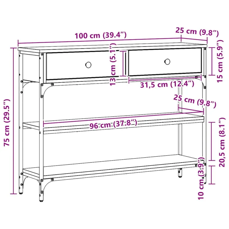 Konsolinis stalas Senas medis 100 x 25 x 75 cm Apdirbta mediena