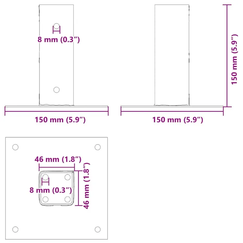 Stulpų pagrindai kvadratiniai, 4vnt., antracito sp., 46x46mm