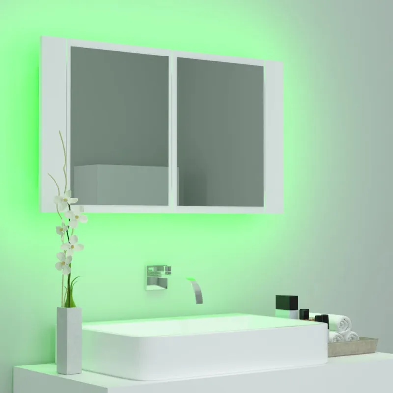 Veidrodinė vonios spintelė su LED, balta, 80x12x45cm, akrilas