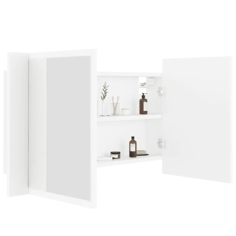 Veidrodinė vonios spintelė su LED, balta, 80x12x45cm, akrilas