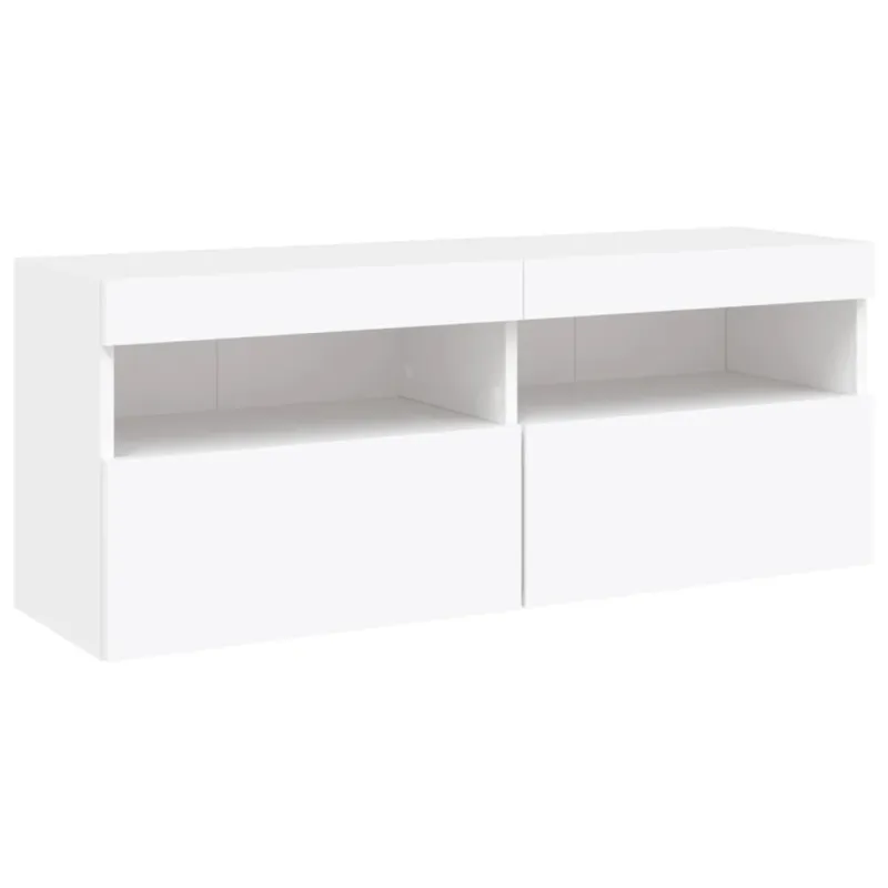 Sieninė TV sekcija su LED, 5 dalių, balta, apdirbta mediena