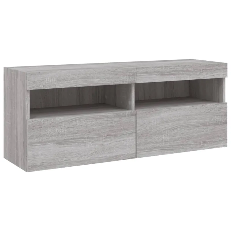 Sieninė TV sekcija su LED, 5 dalių, pilka ąžuolo, mediena