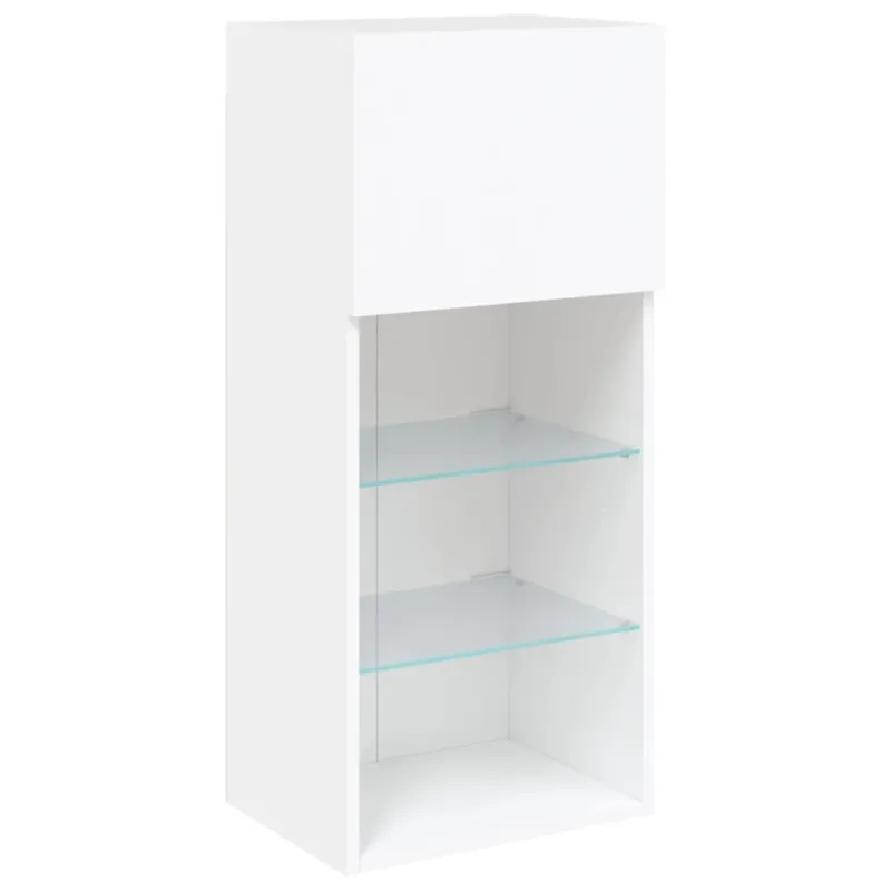 Sieninė TV sekcija su LED, 5 dalių, balta, apdirbta mediena