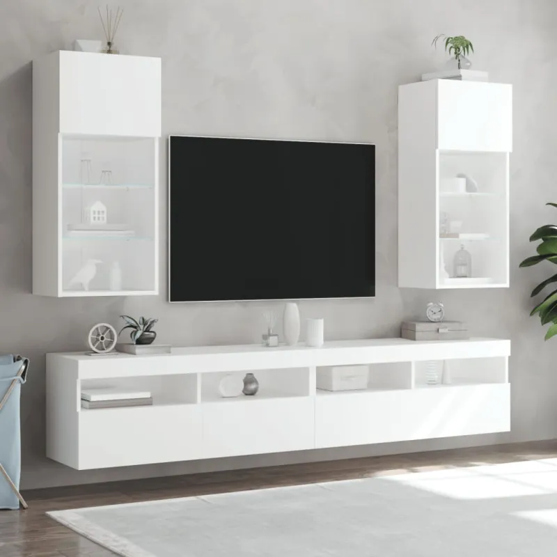 TV spintelės su LED lemputėmis, 2vnt., baltos, 40,5x30x90cm