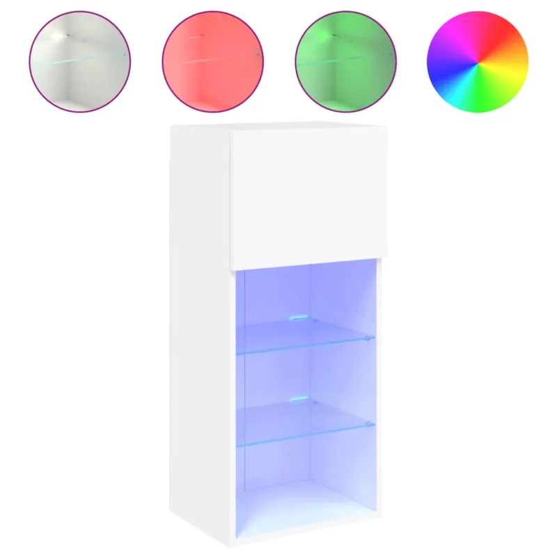 TV spintelės su LED lemputėmis, 2vnt., baltos, 40,5x30x90cm